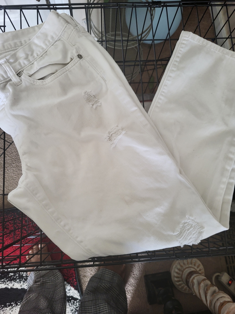 LOFT White Distressed Straight-Leg Jeans